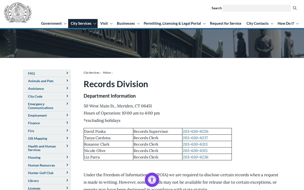 Meriden criminal history Police Records Division information