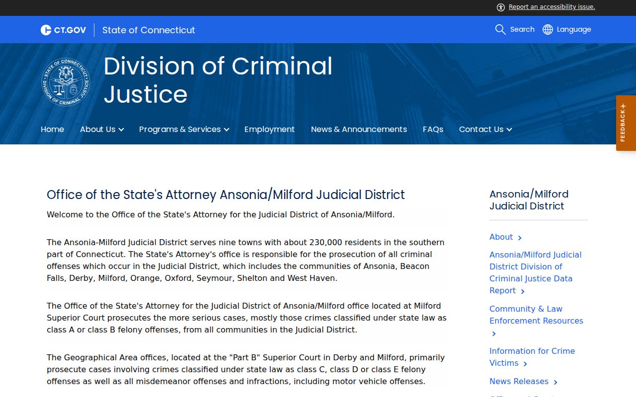 Ansonia-Milford State's Attorney district information