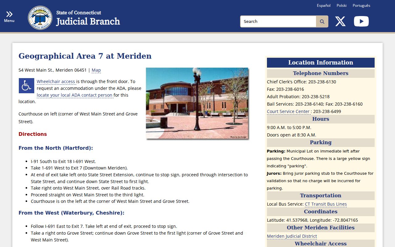 Connecticut Judicial Branch Meriden G.A. 7 court information