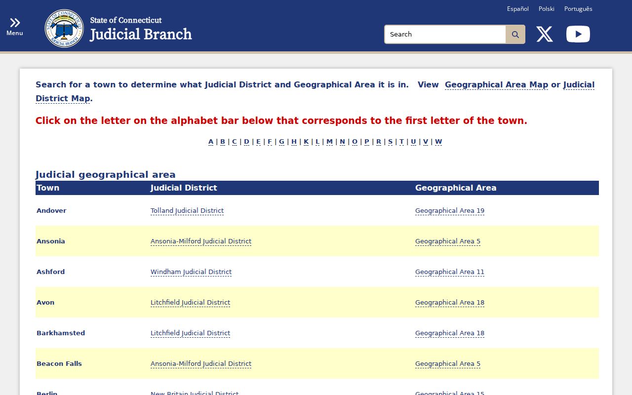 Connecticut Judicial Branch directory routing West Haven cases