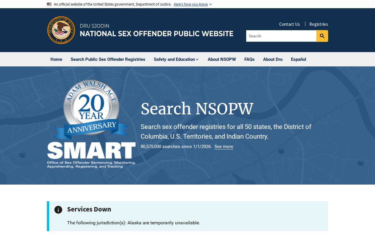 National Sex Offender Public Website search interface used with West Haven registry research